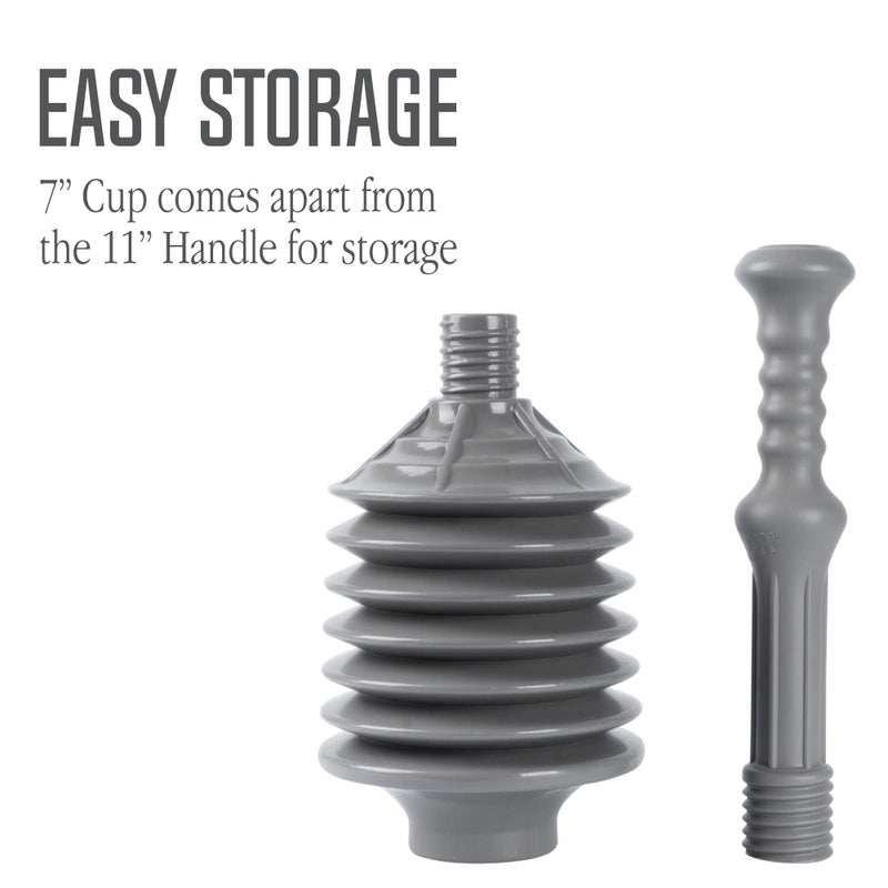 JS Jackson Supplies Professional Bellows Accordion Toilet Plunger  High Pressure Thrust Plunge Removes Heavy Duty Clogs from Clogged Bathroom Toilets  All Purpose Power Plungers for Bathrooms  Grey - Image 5